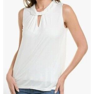 Cabi Province White Tank Top Keyhole Rayon Lined Career Travel Womens Size Small